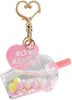 5 Piece Bundle Liquid Filled Kawaii Keychain with Charm & Heart Clasp Large Cup Measures 2 1/3"
