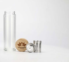 Tea Infuser Glass Water Bottle with Neoprene Sleeve and Bamboo Lid, Portable, To Go, Travel