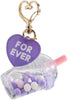 5 Piece Bundle Liquid Filled Kawaii Keychain with Charm & Heart Clasp Large Cup Measures 2 1/3"
