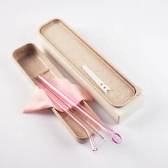 Pink Glass Straws Set