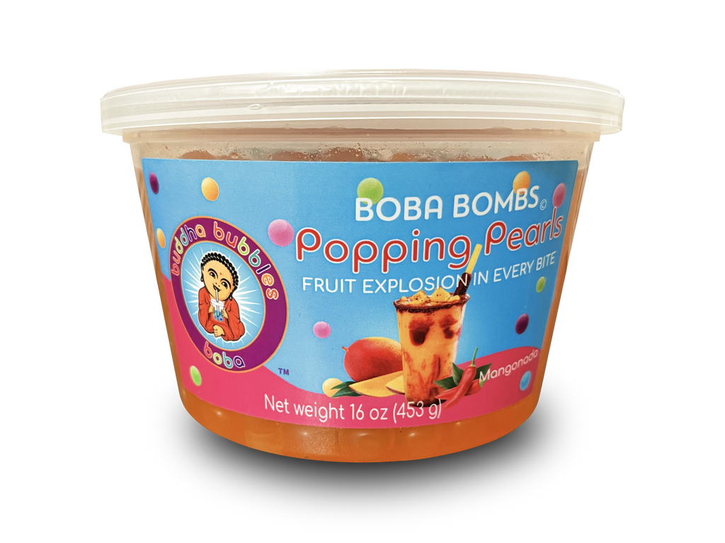 Premium Mangonada Boba Bombs (c) Popping / Bursting Boba Pearls by Buddha Bubbles Boba.