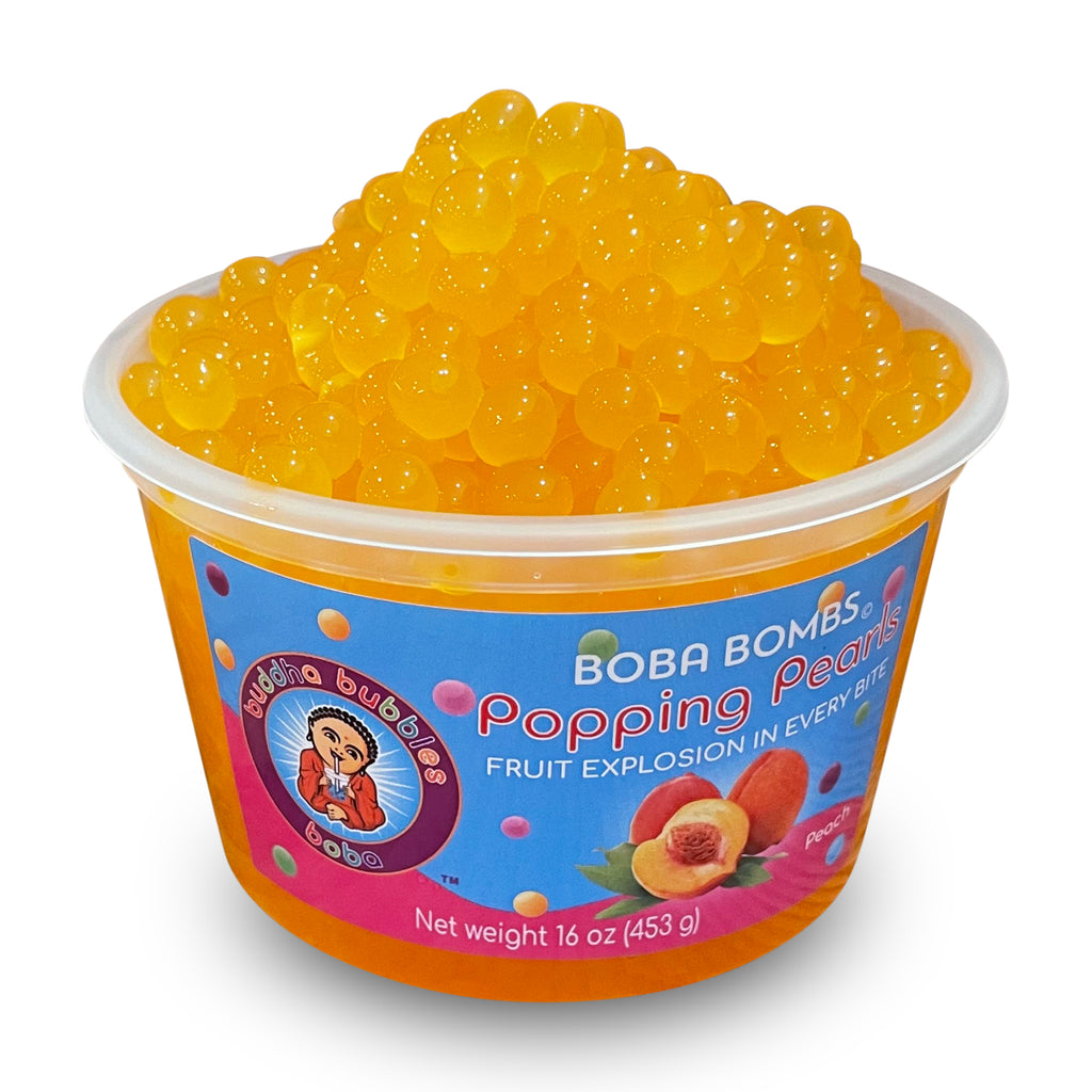 Premium Peach Boba Bombs (c) Popping / Bursting Boba Pearls by Buddha Bubbles Boba
