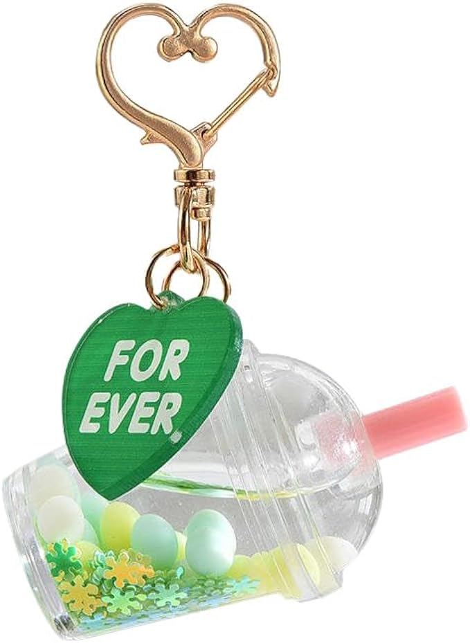 BABY PINK / Large Liquid Filled Kawaii Keychain with Charm & Heart Clasp Large Cup Measures 2 1/3"