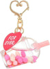 5 Piece Bundle Liquid Filled Kawaii Keychain with Charm & Heart Clasp Large Cup Measures 2 1/3"