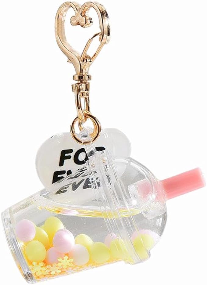 MANGO / Large Liquid Filled Kawaii Keychain with Charm & Heart Clasp Large Cup Measures 2 1/3"