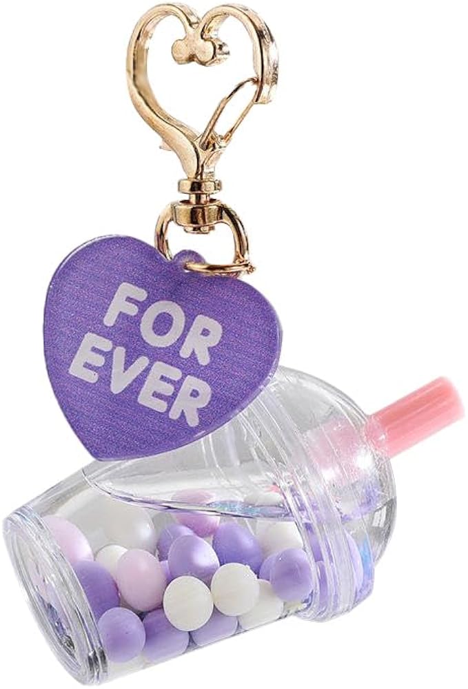 PINK / Large Liquid Filled Kawaii Keychain with Charm & Heart Clasp Large Cup Measures 2 1/3"