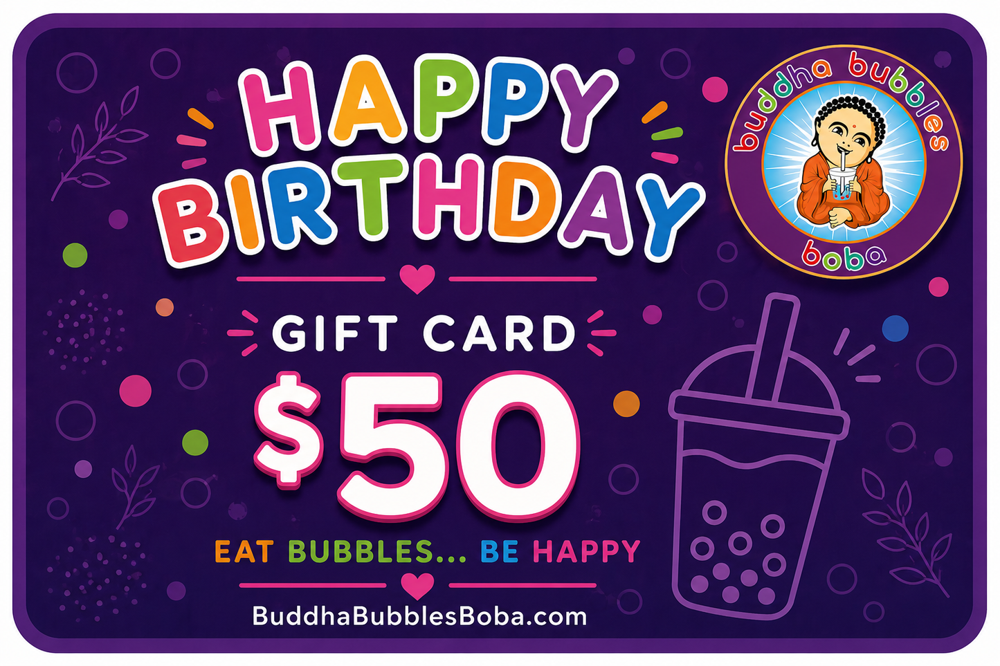 $100 A Perfect Birthday Gift for Everyone BUDDHA BUBBLES BOBA Gift Card