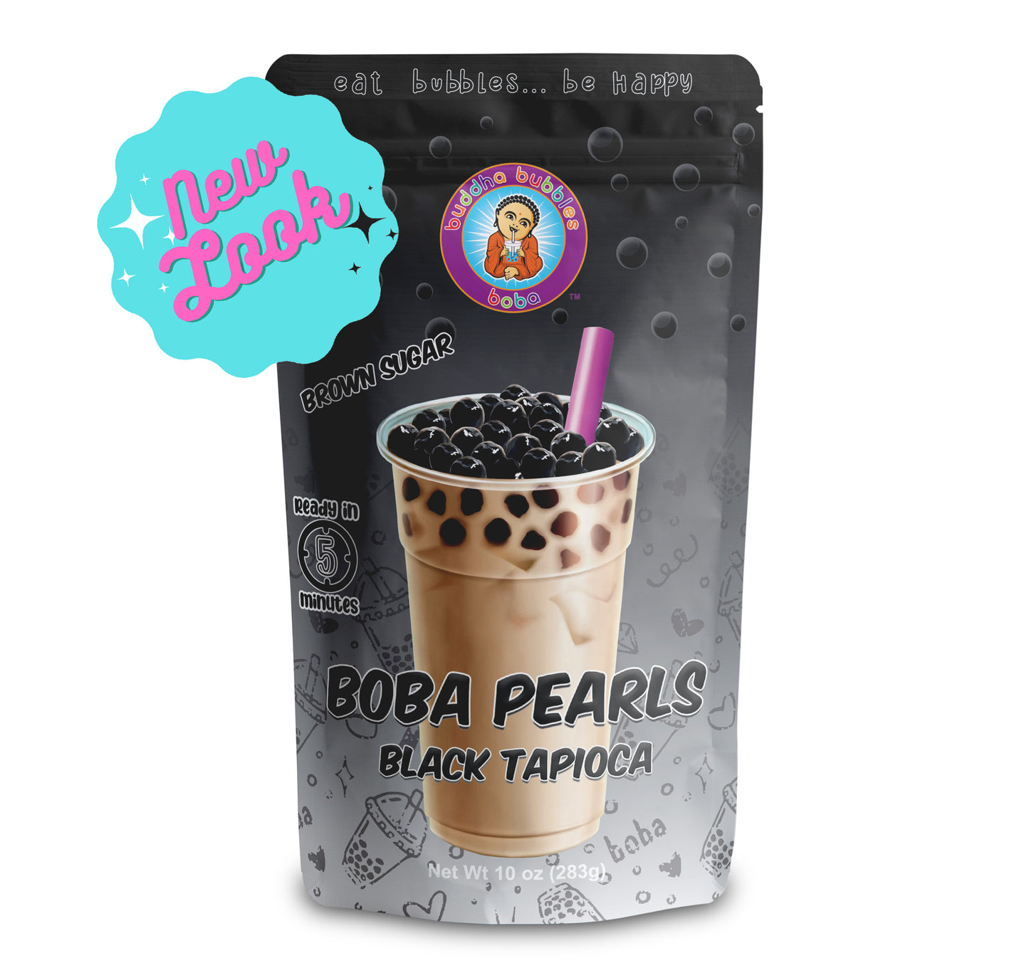 Premium QUICK COOK Boba / Bubble Tea Black Tapioca Pearls Ready in 5 Minutes 10 Ounces