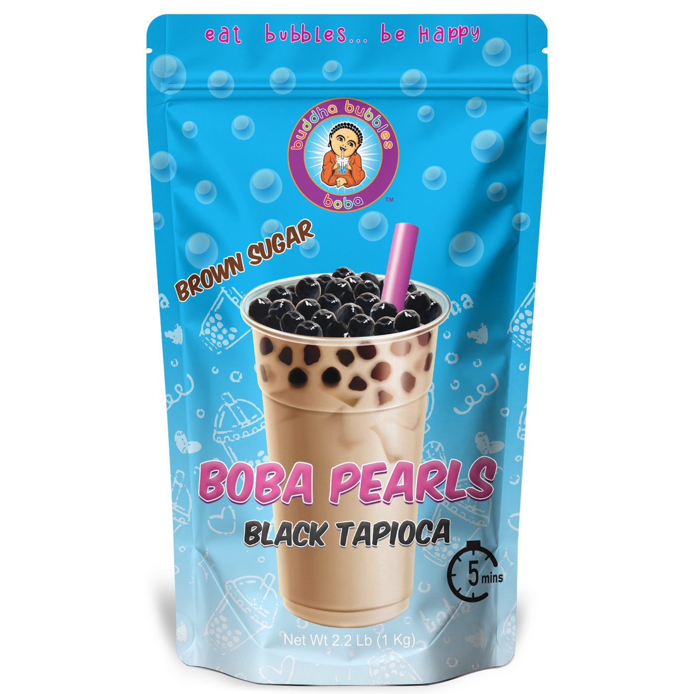 Premium QUICK COOK Black Boba / Bubble Tea Pearls Black Tapioca Pearls Ready in 5 Minutes (1 Kilo / 2.2 Pounds)