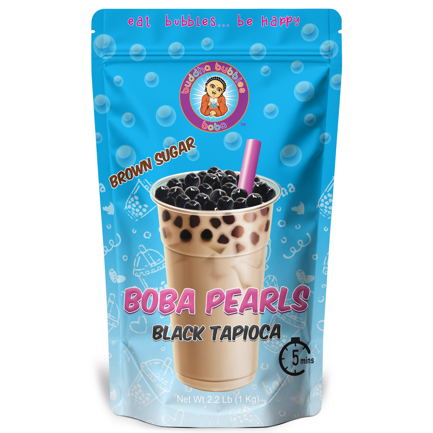 Premium QUICK COOK Black Boba / Bubble Tea Pearls Black Tapioca Pearls Ready in 5 Minutes (1 Kilo / 2.2 Pounds)