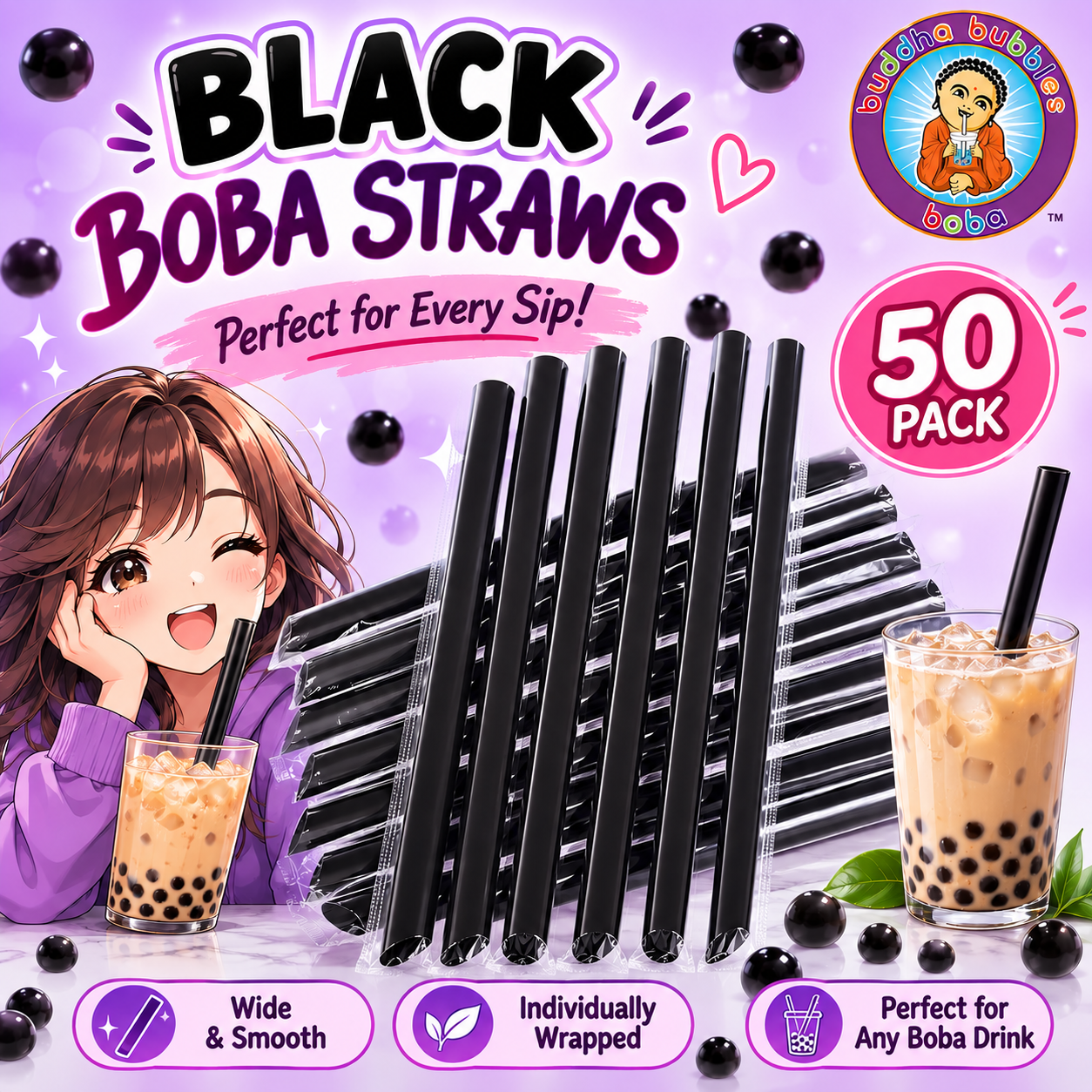 Boba / Bubble Tea Fat Straw 50 per Pack 9"