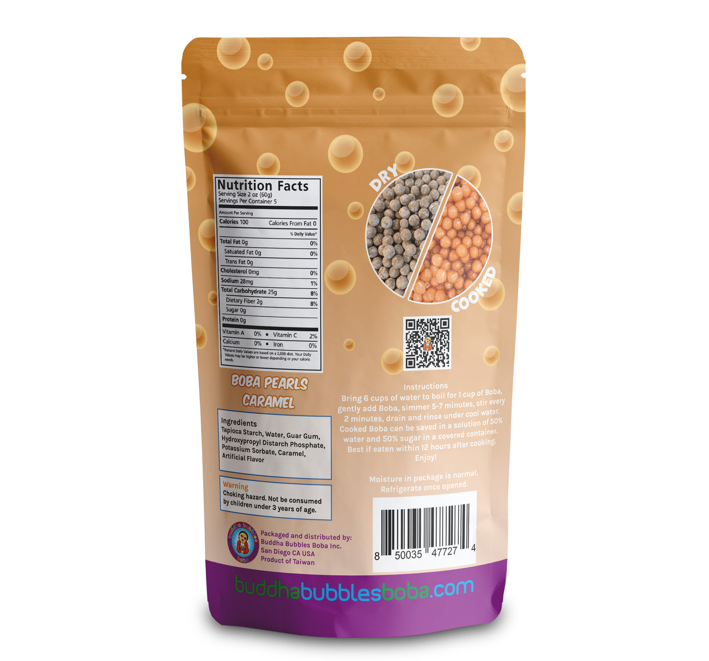 Premium Caramel Boba / Bubble Tea Tapioca Pearls Ready in 5 Minutes by Buddha Bubbles Boba