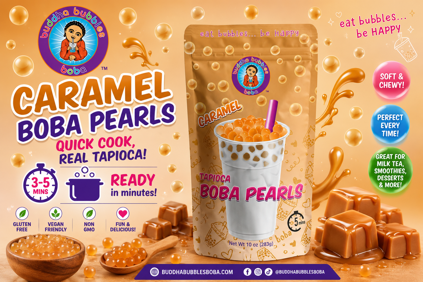 Caramel Premium Boba / Bubble Tea Tapioca Pearls / Quick Cook