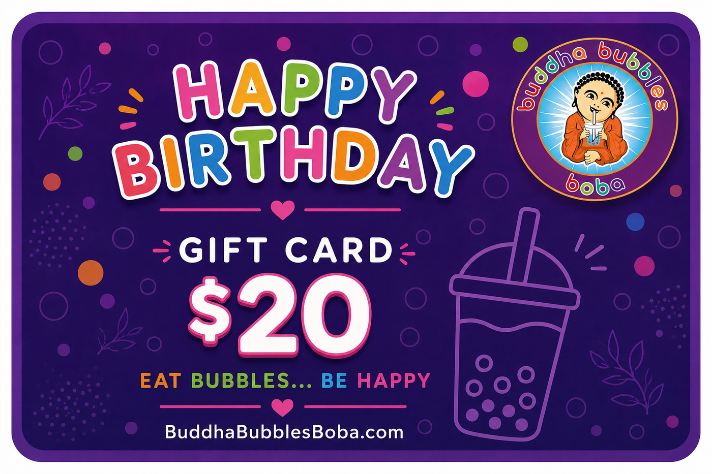 $100 A Perfect Birthday Gift for Everyone BUDDHA BUBBLES BOBA Gift Card