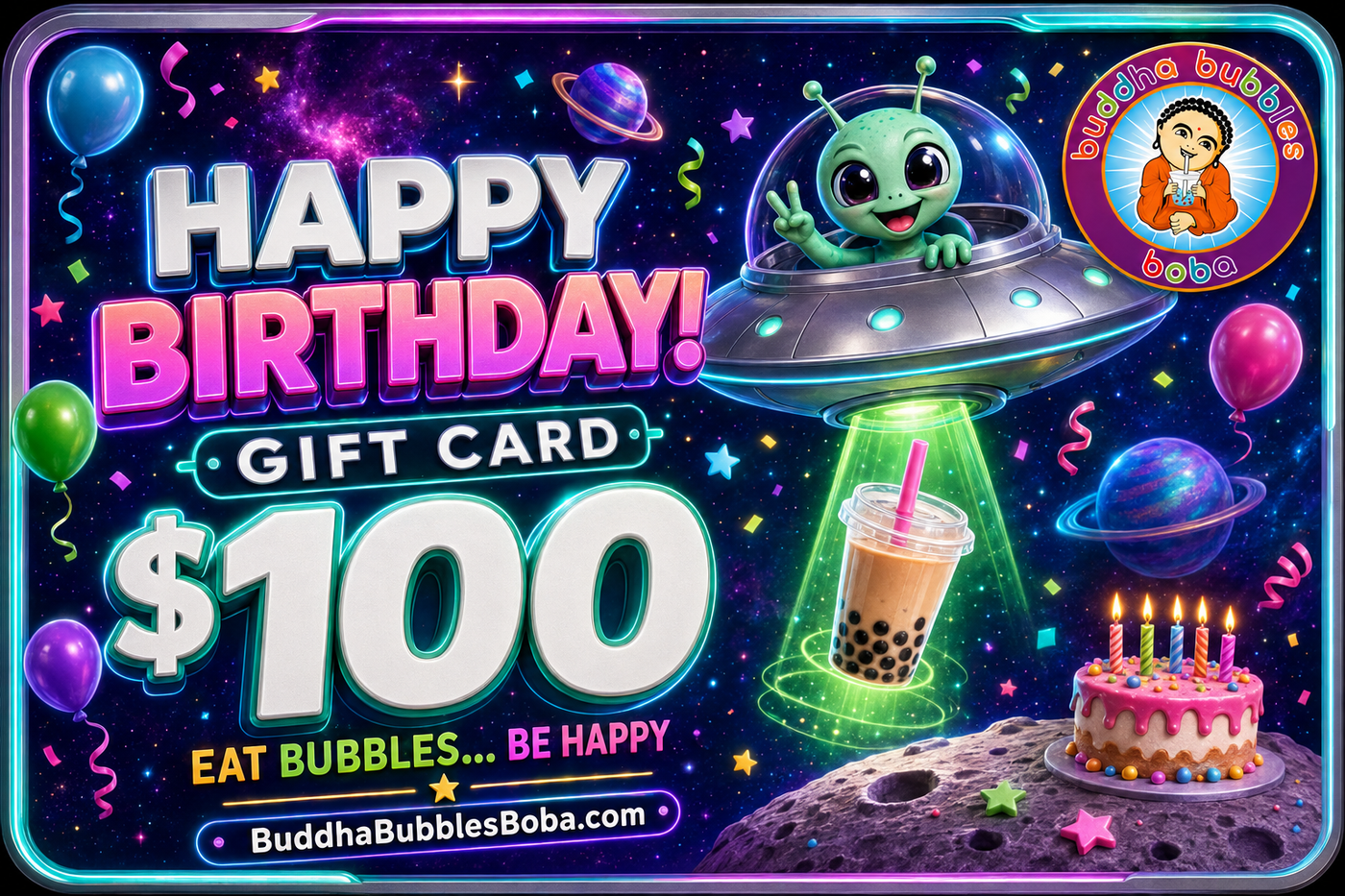 $100 A Perfect Birthday Gift for Everyone BUDDHA BUBBLES BOBA Gift Card