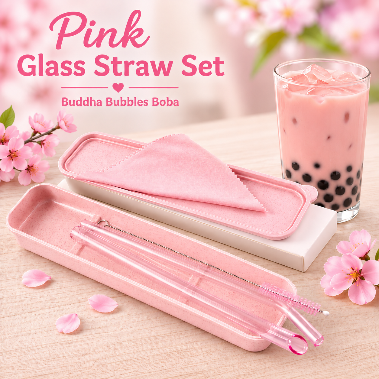 Pink Glass Straws Set