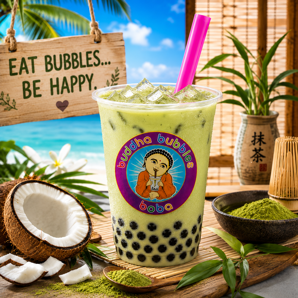 COCONUT GREEN TEA Latte Frappe Premium Drink Mix Powder