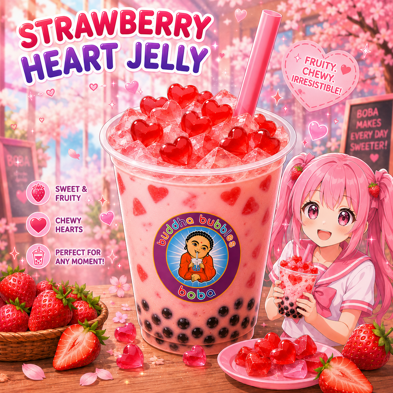 Strawberry Hearts Premium Dessert Topping Nata De Coco