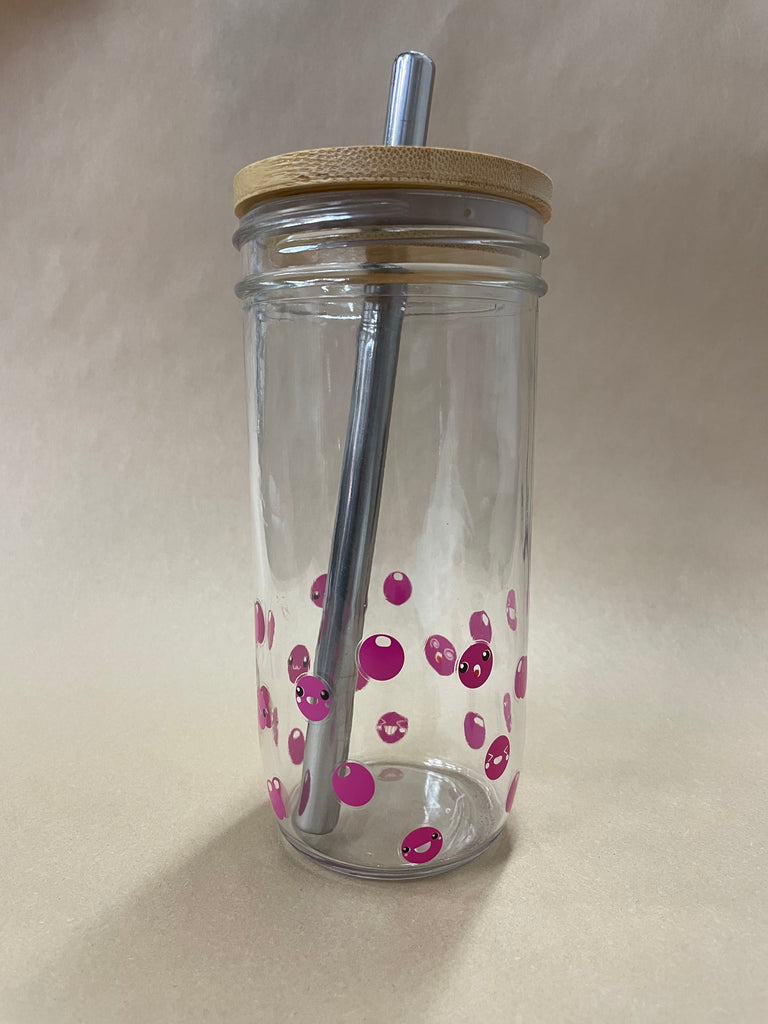 Mason Jar Drinking Glass with Reusable Bamboo Lid & Stainless