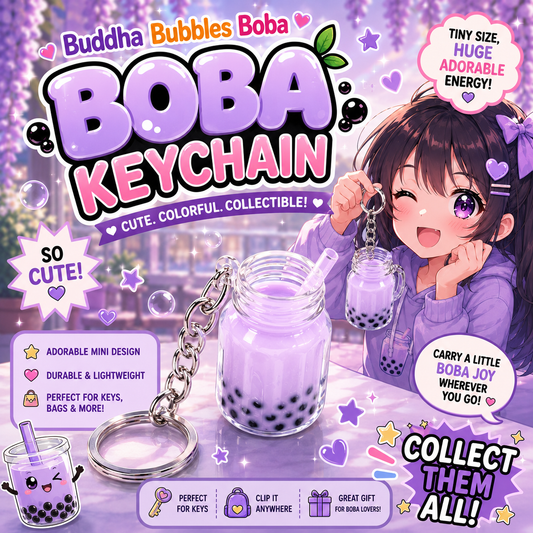 TARO Boba / Bubble Tea Mason Jar Mug Kawaii Keychain / Keyring by: Buddha Bubbles Boba