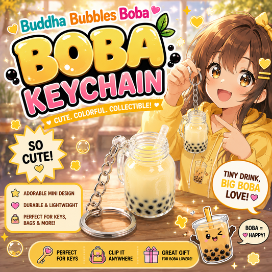 MANGO Boba / Bubble Tea Mason Jar Mug Kawaii Keychain / Keyring by: Buddha Bubbles Boba
