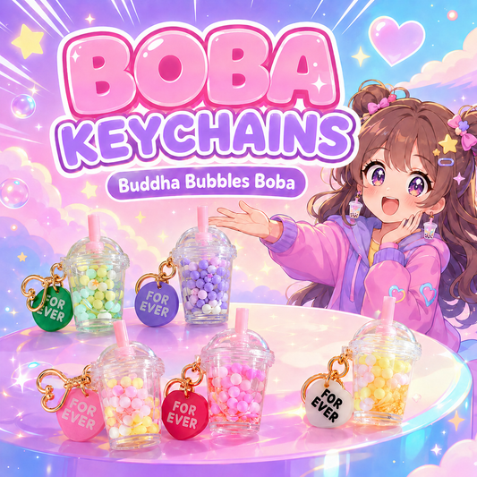 5 Piece Bundle Liquid Filled Kawaii Keychain with Charm & Heart Clasp Large Cup Measures 2 1/3"