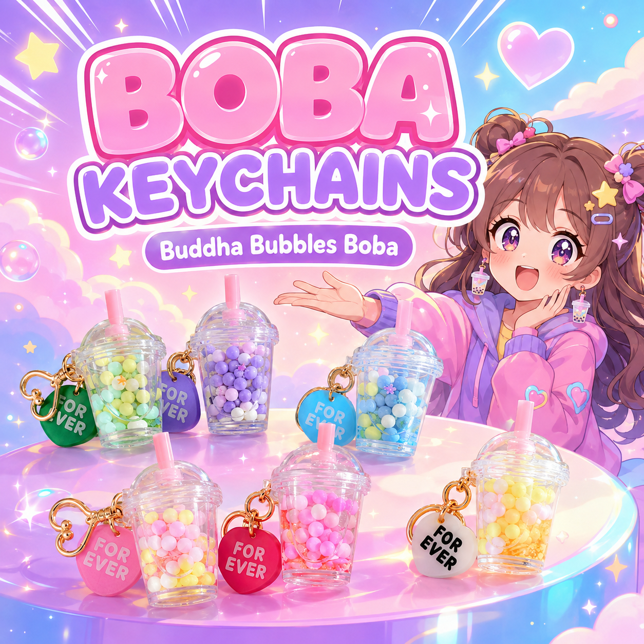 MANGO Boba / Bubble Tea Mason Jar Mug Kawaii Keychain / Keyring by: Buddha Bubbles Boba