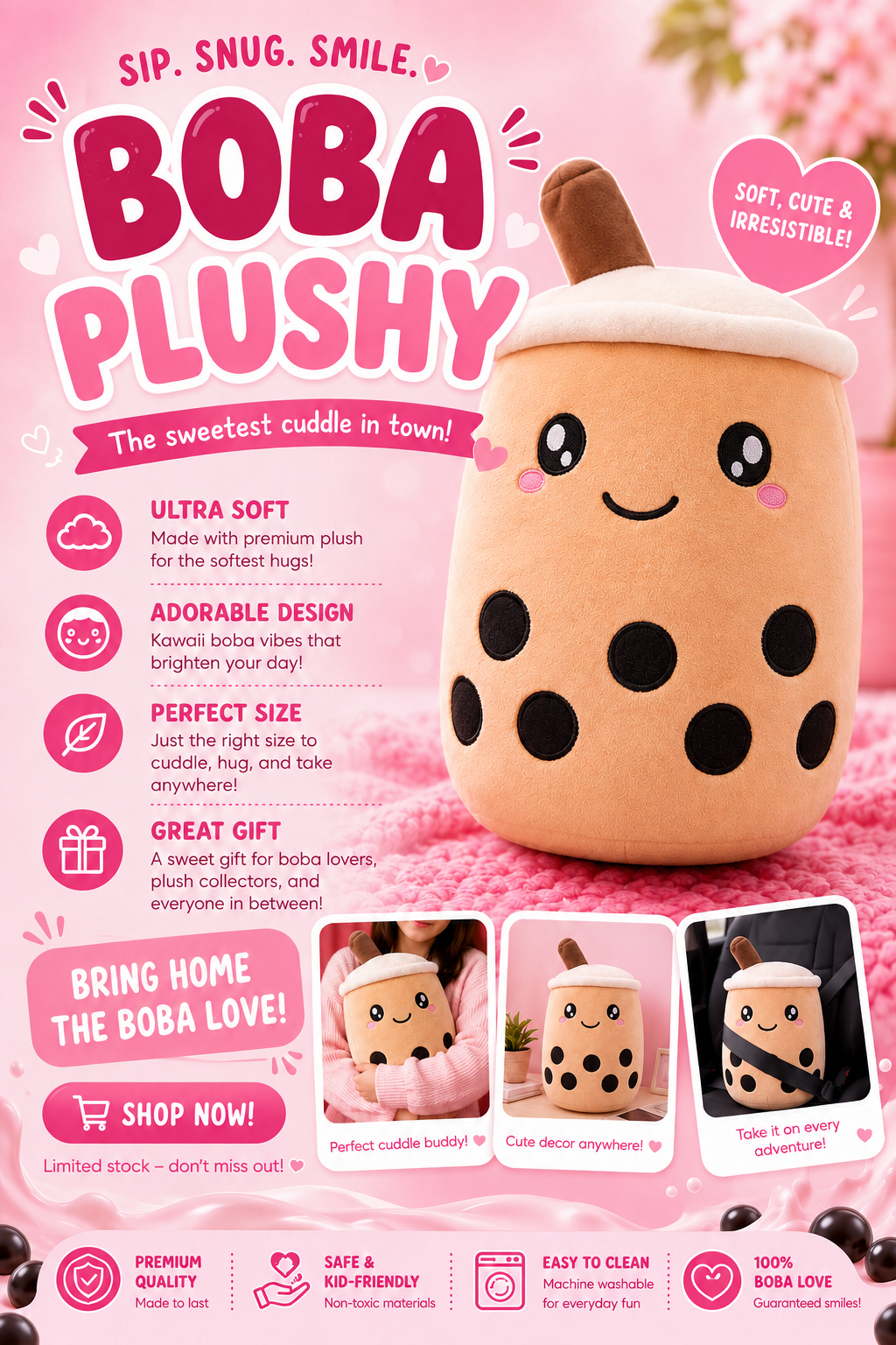 Milk Tea Boba Plushie / Plush / Plushy / Throw Pillow (XL)