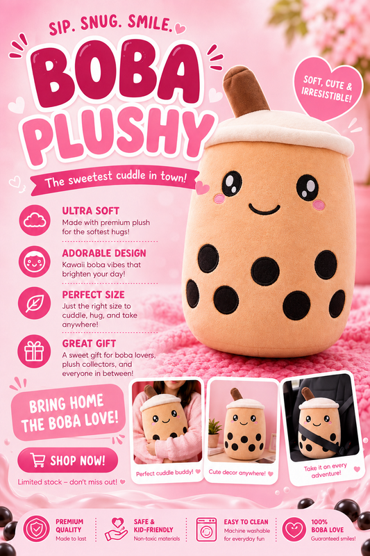 Milk Tea Boba Plushie / Plush / Plushy / Throw Pillow (XL)