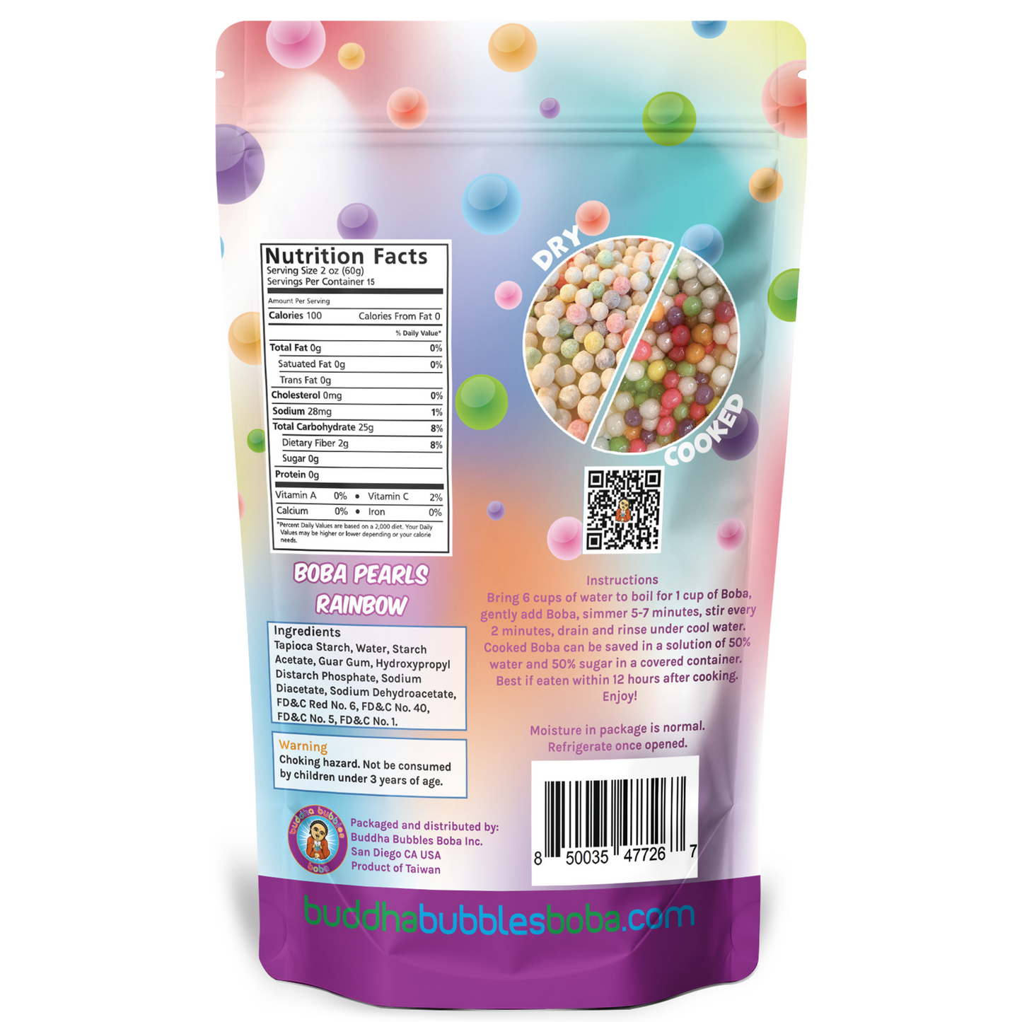 Premium RAINBOW Boba / Bubble Tea Tapioca Pearls Ready in 5 Minutes (1 Kilo / 2.2 Pounds)