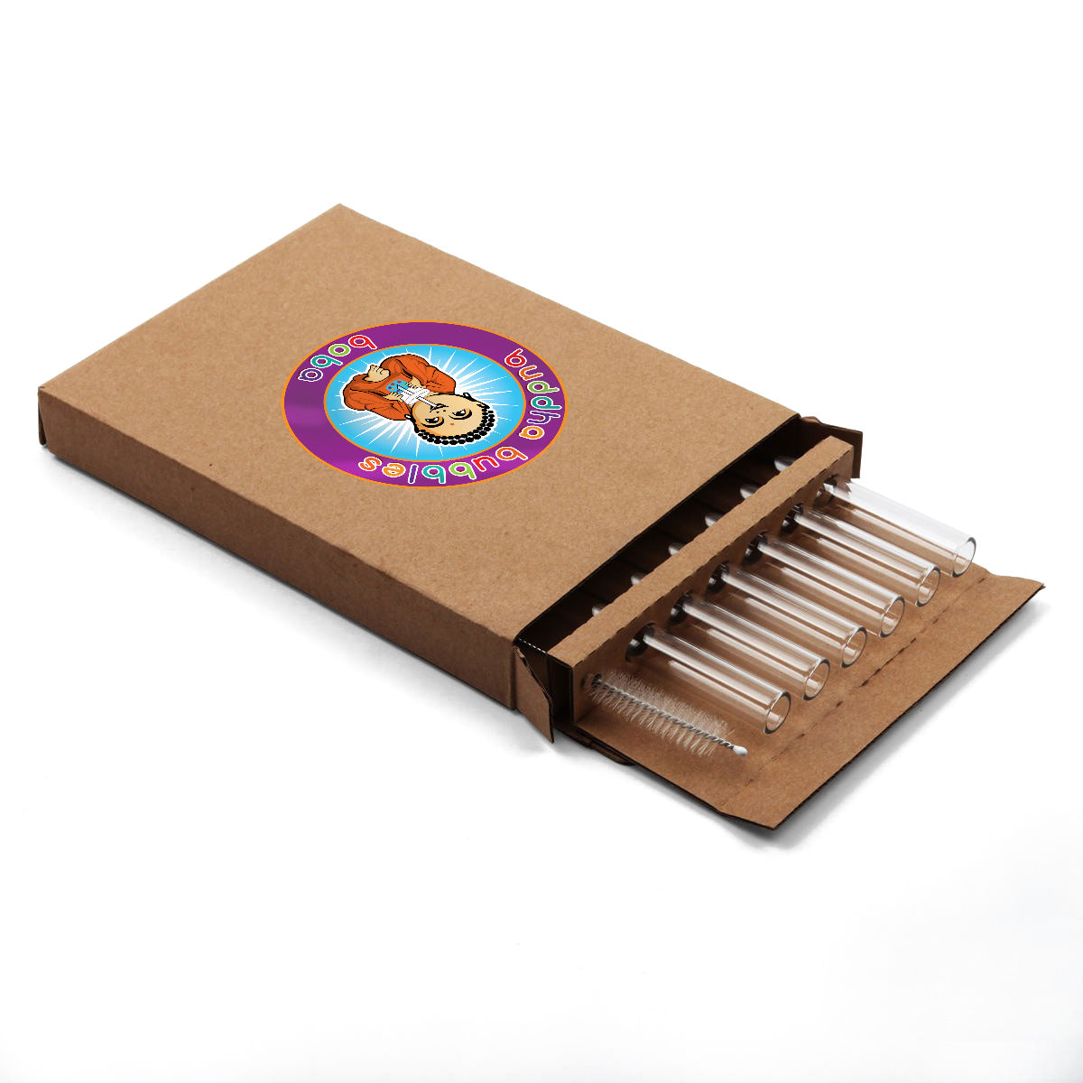 7 Piece Set of Reusable Glass Extra Wide/Boba Straws and Brush by Buddha Bubbles Boba