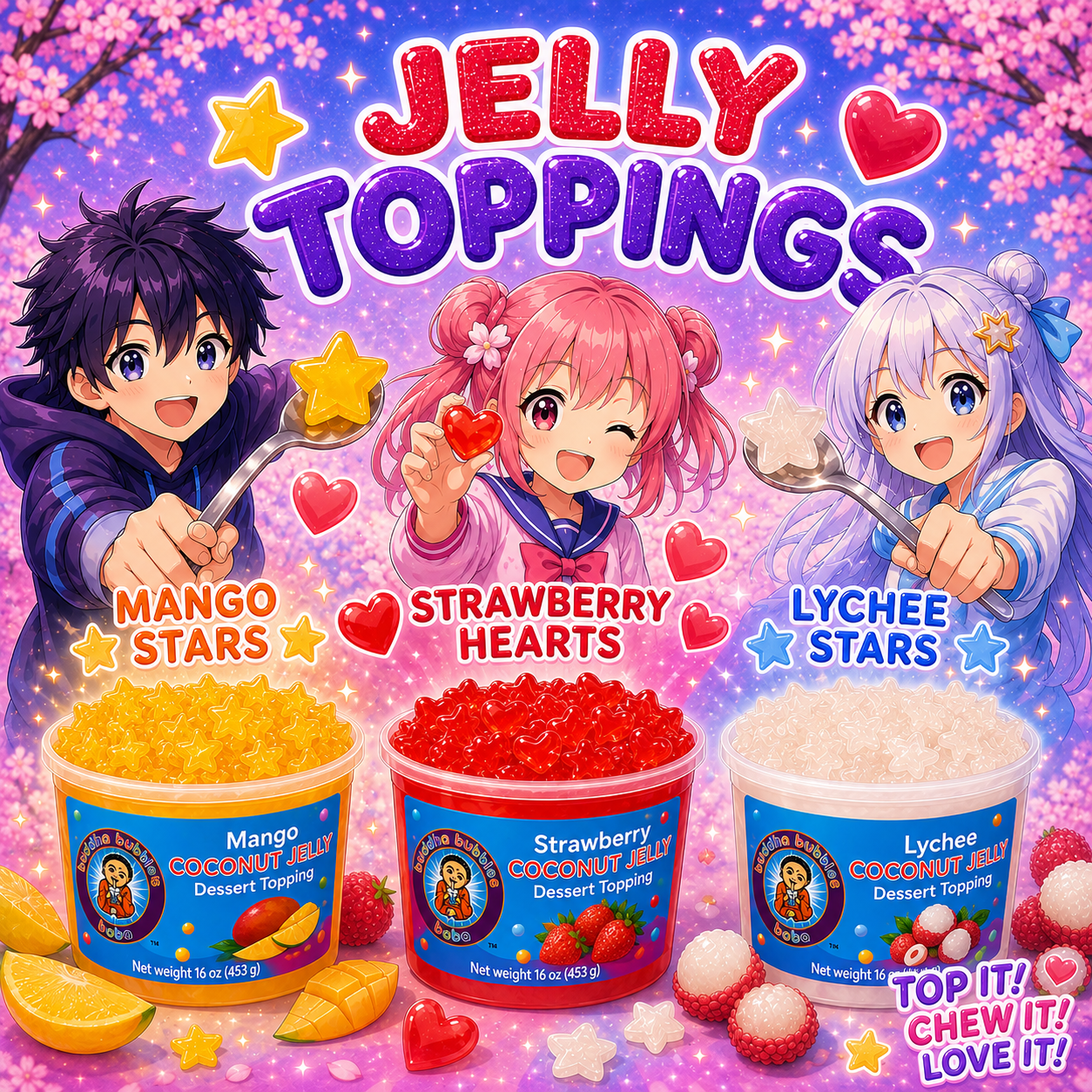 Strawberry Hearts Premium Dessert Topping Nata De Coco