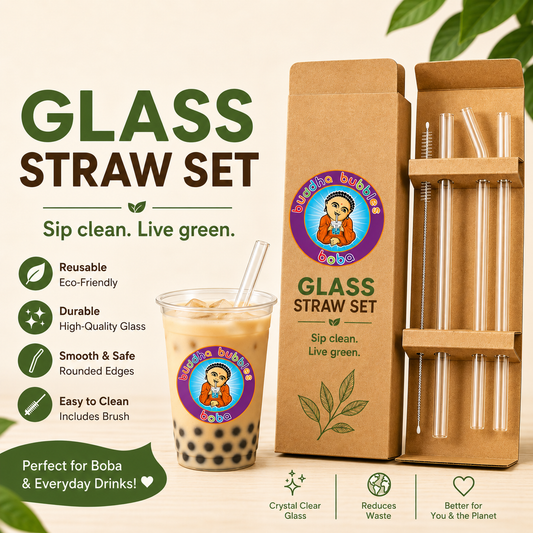 3 Glass Straws Set with Brush 2 Standard Straws & 1 Boba Straw