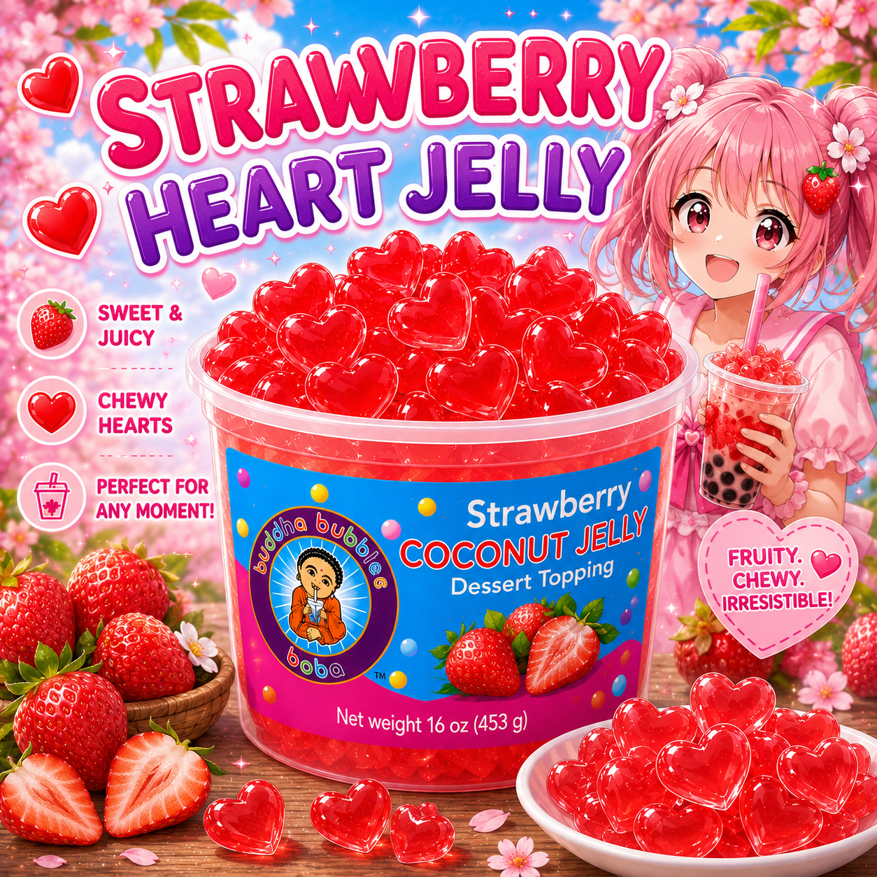 Strawberry Hearts Premium Dessert Topping Nata De Coco