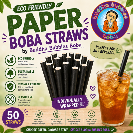 Paper Boba / Bubble Tea Fat Straw 50 per Pack 8" Black