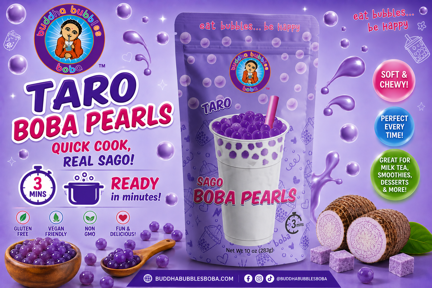 Premium Taro Boba / Bubble Tea Tapioca Pearls D.I.Y. Ready in 3 Minutes
