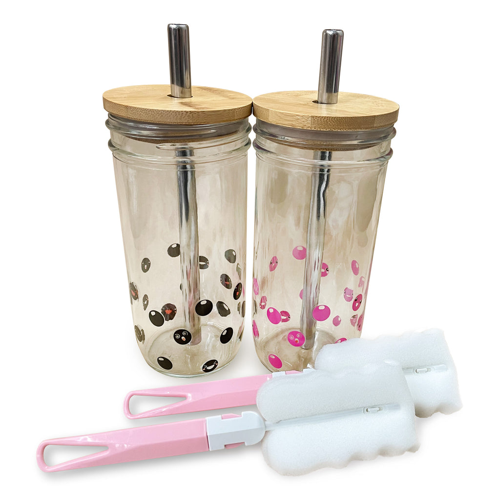 Glass Cups Set, Mason Jar Drinking Glasses W Bamboo Lids & Straws, Cute  Reusable Boba Tea Bottle, Iced Coffee Glasses, Travel Tumbler For Bubble  Tea, Smoothie, Juice - Temu