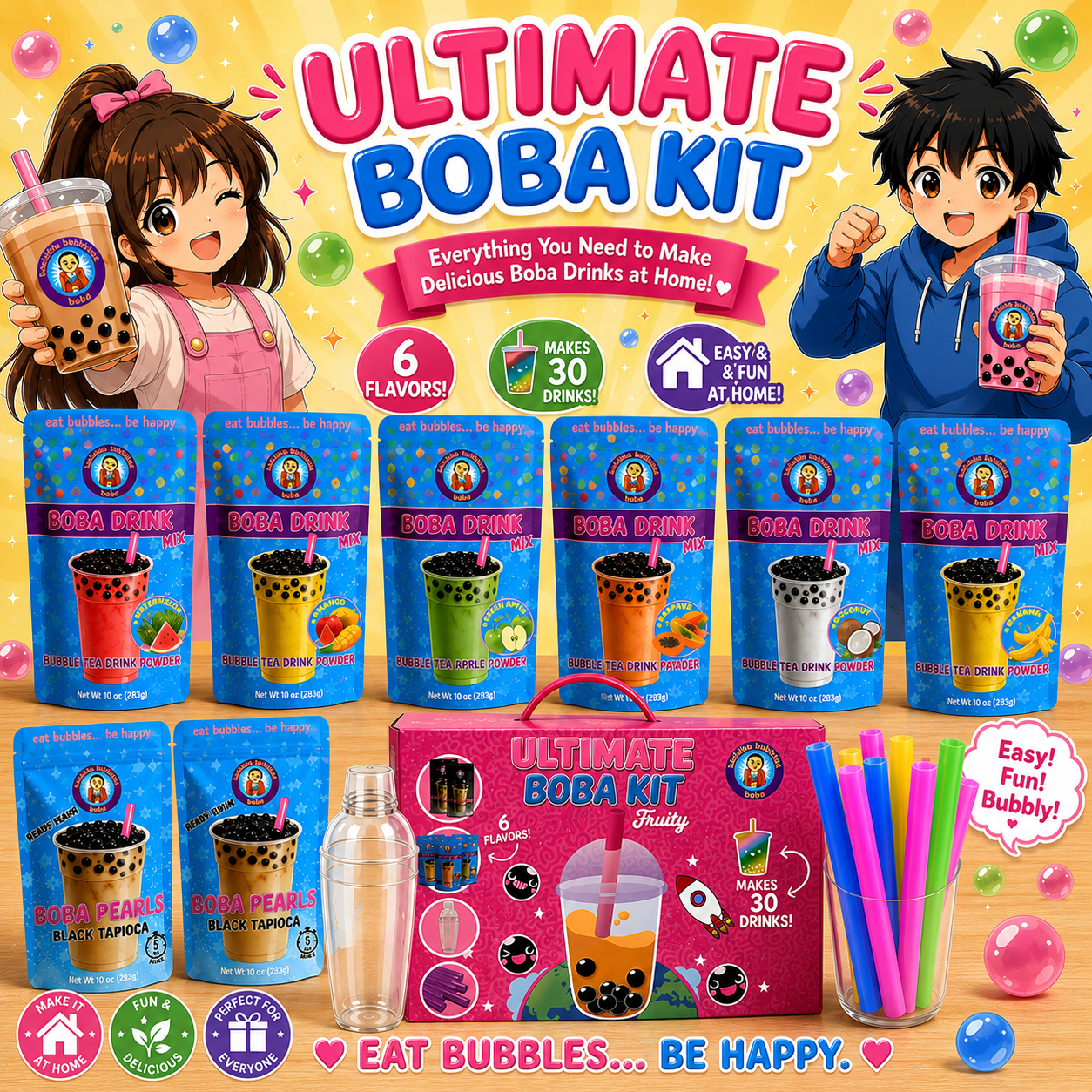 The Original Ultimate D.I.Y. Bubble Tea Party Kit (Fruity Flavors)
