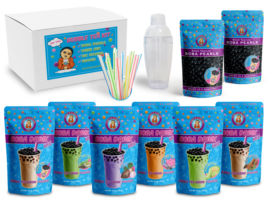 The Only CUSTOM DIY Boba / Bubble Tea Party Kit Gift Box 6 Flavors, Tapioca Boba Pearls, Straws and Shaker (CUSTOM)