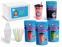 JUMBO Boba / Bubble Tea Drink Kit SOUR GREEN APPLE, WATERMELON & STRAWBERRY CREAM, Boba Pearls, Straws and Shaker