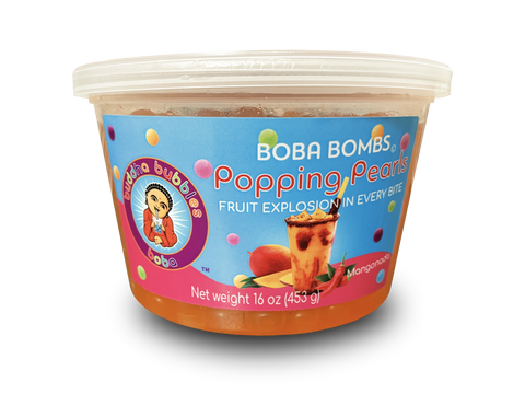Mangonada Boba Bombs (c) Popping / Bursting Boba Pearls by Buddha Bubbles Boba.